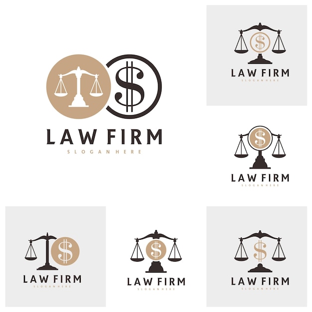 Set di modello vettoriale del logo Money Justice Concetti di design del logo dello studio legale creativo