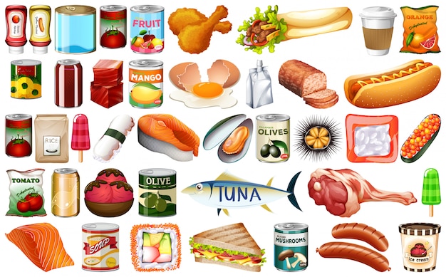 Set di molti elementi alimentari