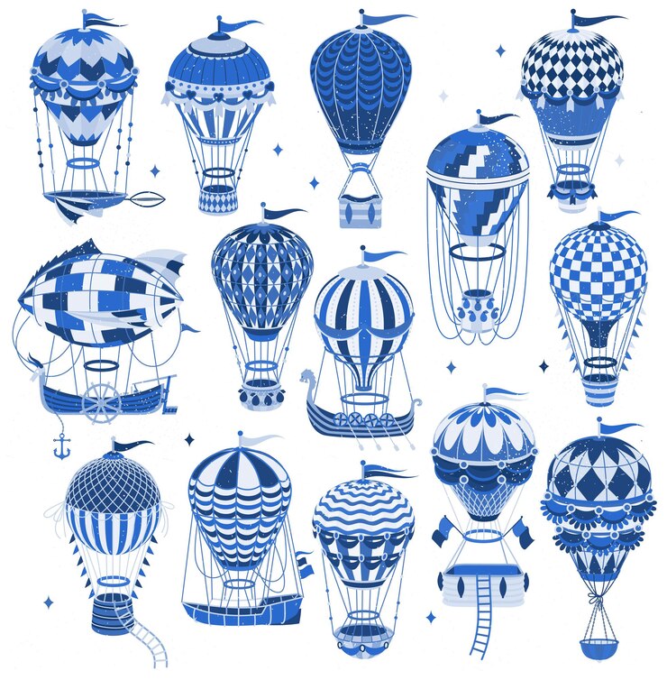 Vettore set di mongolfiere isolato su sfondo bianco. illustrazione di vettore.