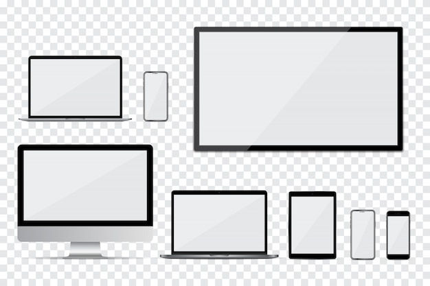 Set di monitor del computer, tv, laptop, smartphone e tablet con schermo vuoto