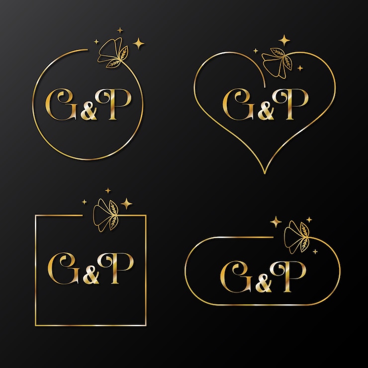 Vettore set di monogrammi moderni con le lettere g e p minimaliste