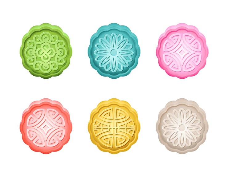 Vettore set di mooncakes o yuebing con colore e gusto diversi torte lunari o torta con motivo cibo dolce