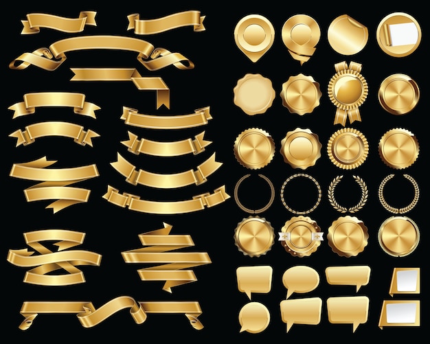 Set di nastri d'oro e certificati di sigilli e distintivi