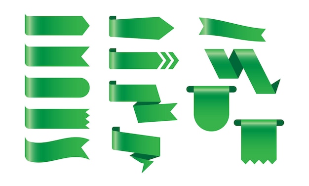 Set di nastri fumetti sfumati verdi con spazio per la copia per sfondo bianco del testo individuale
