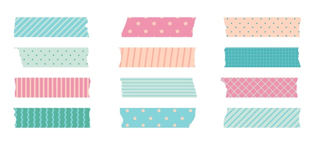 Set di nastri per mascheratura Washi. Simpatico adesivo di carta scotch per album. Set di nastri in stile giapponese con nastro, elemento decorativo a pois.