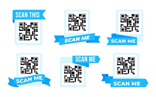 Set di nastro di codice QR Link abbreviato alla pagina web Codici a barre con testo scansioni me Marketing ed elettronica