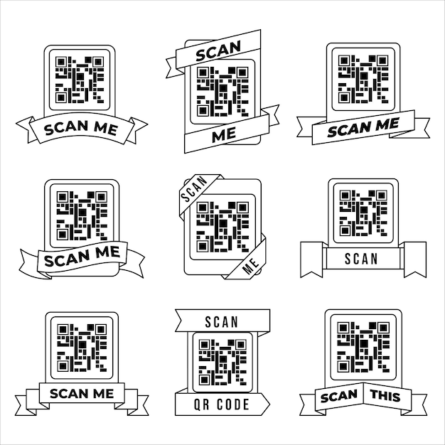 Set di nastro di codice QR Link abbreviato alla pagina web Codici a barre con testo scansioni me Marketing ed elettronica
