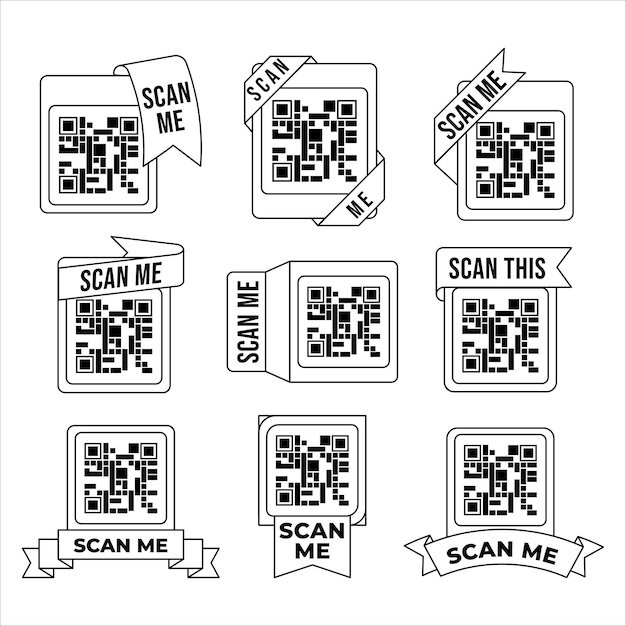 Set di nastro di codice QR Link abbreviato alla pagina web Codici a barre con testo scansioni me Marketing ed elettronica