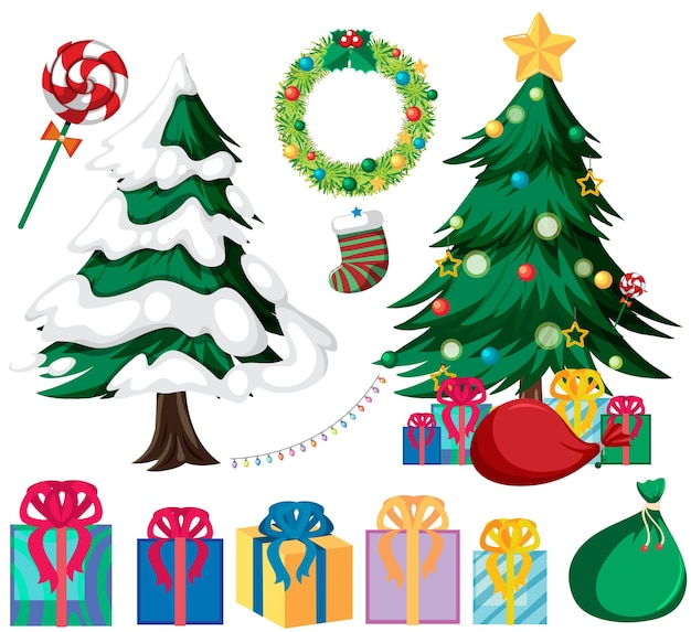 Set di Natale con albero e decorazioni