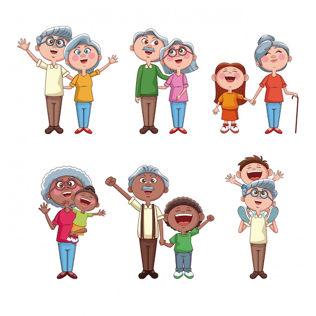 Set di nonni con bambini