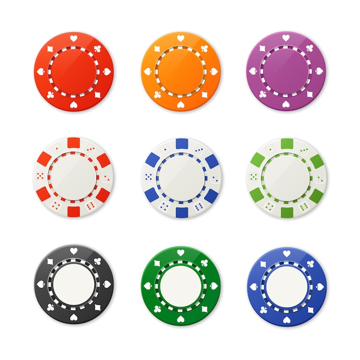 Vettore set di nove fiches da poker. vista dall'alto