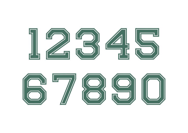 Set di numeri con elementi di design tipografia verde e bianco.