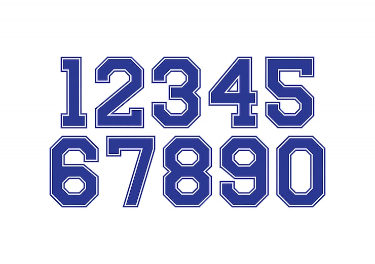 Set di numeri con elementi di design tipografici blu e bianchi