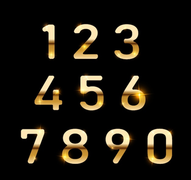 Set di numeri d'oro. Numeri di gradiente di metallo digitali. numeri isolati