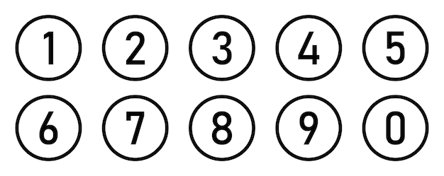 Set di numeri da 1 a 9 disegno semplice isolato Set tipografico di giri 1 a 9 Numeri Tipo numerico