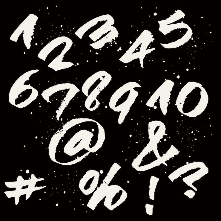 Vettore set di numeri grunge vettore di numeri disegnati a mano calligrafia scritta a mano alfabeto pennello a inchiostro nero