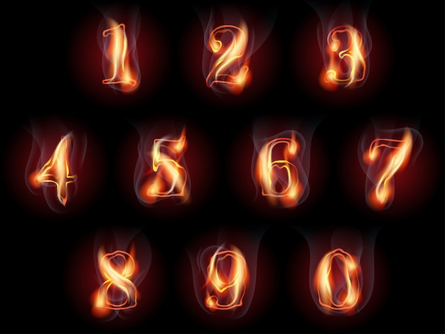 Set di numeri in fiamme
