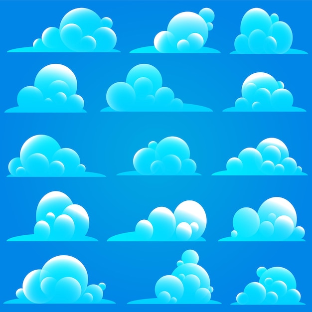 Set di nuvole isolato su uno sfondo blu