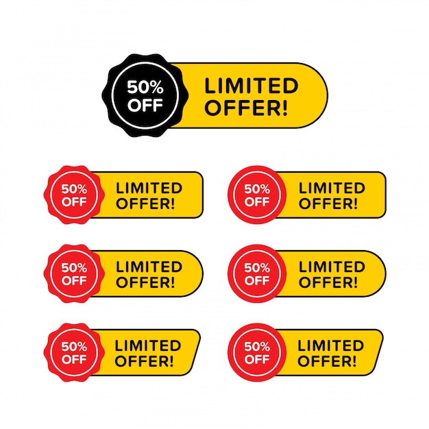 Set di offerte a tempo limitato in varie forme, progettato in giallo rosso e nero.