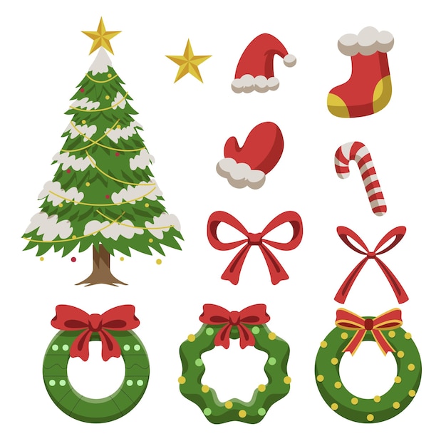Set di oggetti e decorazioni natalizie