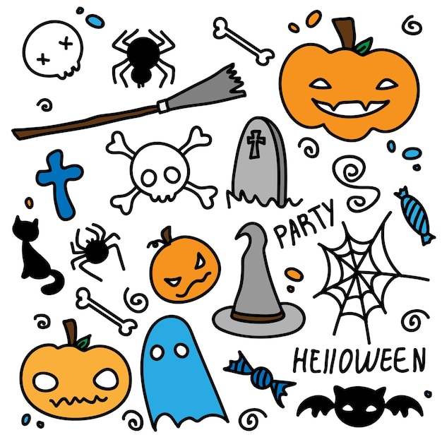 Set di oggetti halloween icone vacanza horror fantasma tikva gatto strega