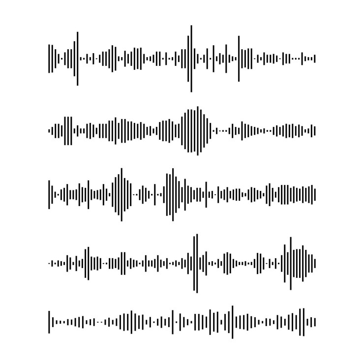 Vettore set di onde sonore di linee nere vettoriali