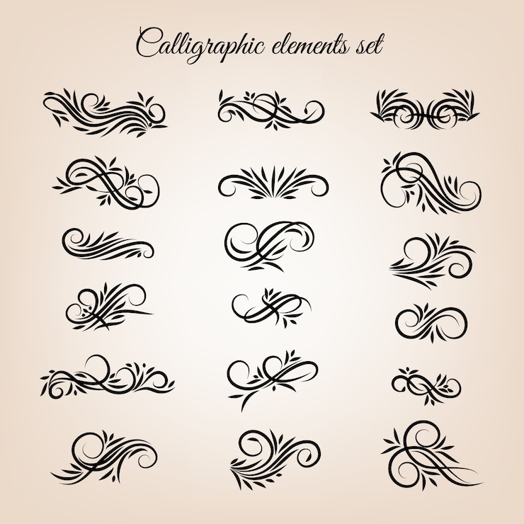 Vettore set di ornamenti calligrafici vintage turbinii