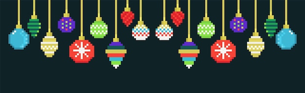 Set di ornamenti natalizi pixel art. Decorazioni di giocattoli di pallina di Natale