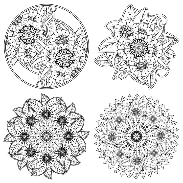 Vettore set di ornamento decorativo fiore mehndi in stile etnico orientale doodle ornamento contorno mano dra