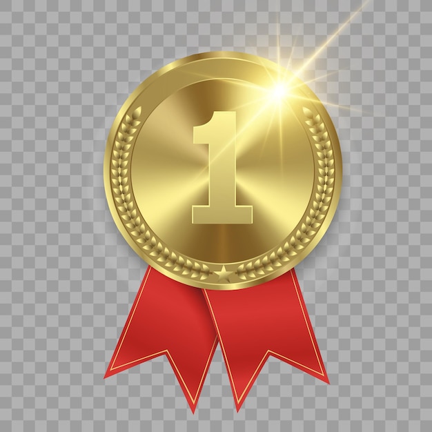 Set di oro, bronzo e argento. Medaglie premio isolate su sfondo trasparente. Illustrazione vettoriale