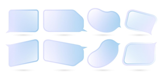 Set di otto bolle di discorso blu-rosa che parlano di applicazioni di chat isolate su sfondo bianco