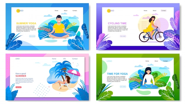 Set di pagine di destinazione pubblicitarie di vacanze estive attive