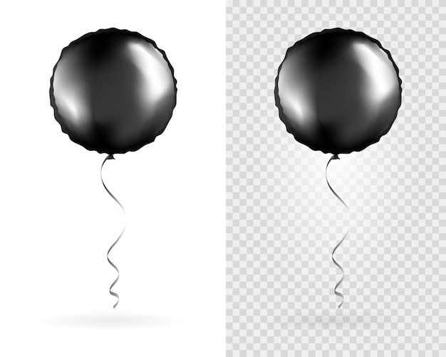 Set di palloncini in lamina nera a forma rotonda su sfondo bianco trasparente Palloncini per feste decorazione di design per eventi Mockup per la stampa di palloncini Vector