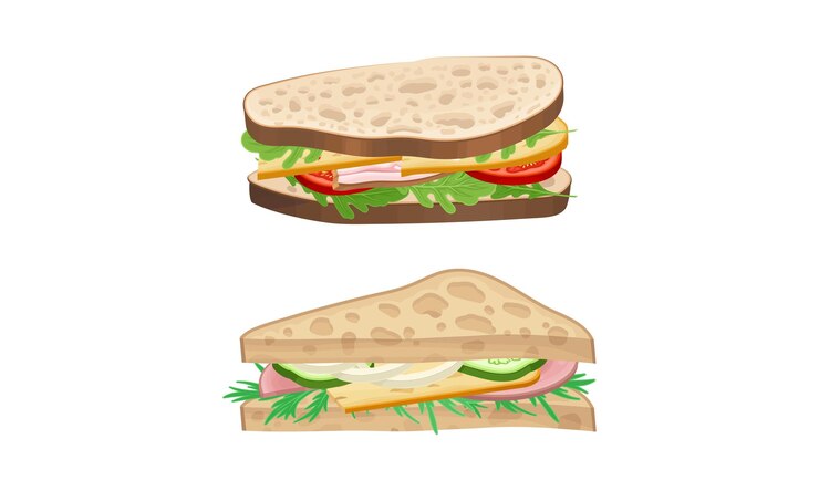 Vettore set di panini di grano con formaggio, pancetta e verdure illustrazione vettoriale