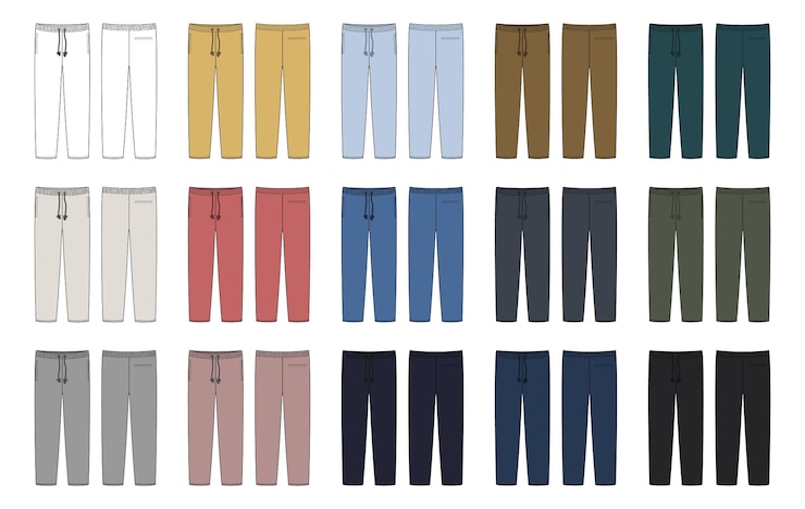 Vettore set di pantaloni jogger con tasche collezione di schizzi tecnici pacchetto modello di design per pantaloni per bambini