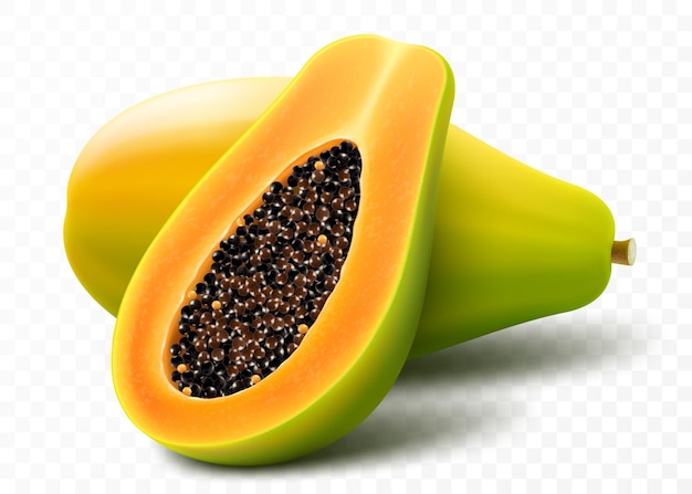 Set di papaya colorate isolate su uno sfondo trasparente Illustrazione di papaya Pawpaw