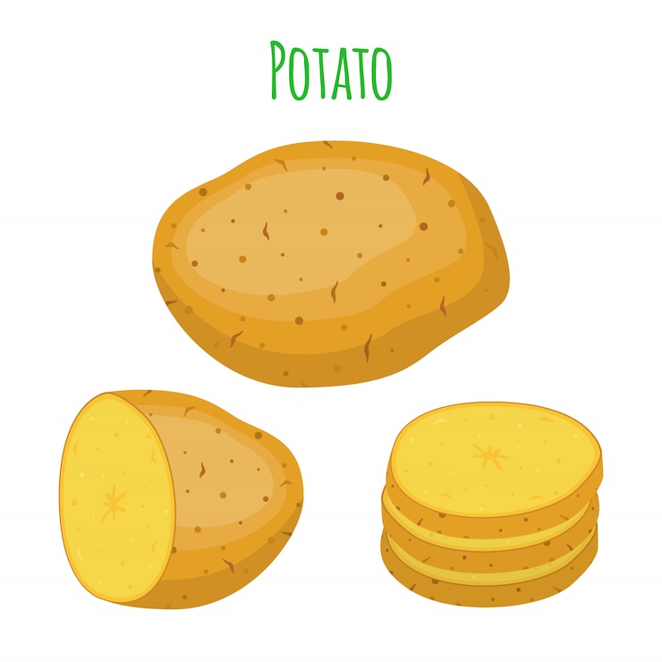 Vettore set di patate, verdura. cibo organico. stile piatto dei cartoni animati