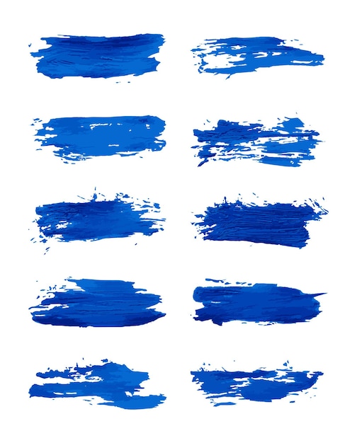 Set di pennellate blu grunge pennellate pennellate con un pennello asciutto