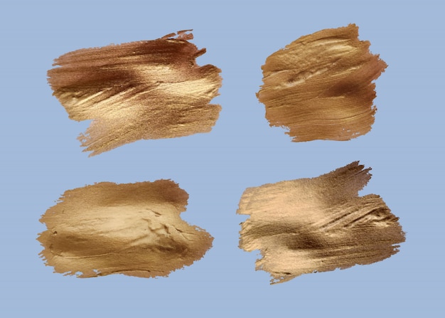 Set di pennellate. Elementi di design grunge. Vernice dorata, inchiostro, pennelli, linee, una schifezza. Scatole artistiche sporche, cornici. Linee d'oro isolate. Illustrazione di arte strutturata scintillante dell'oro astratto.