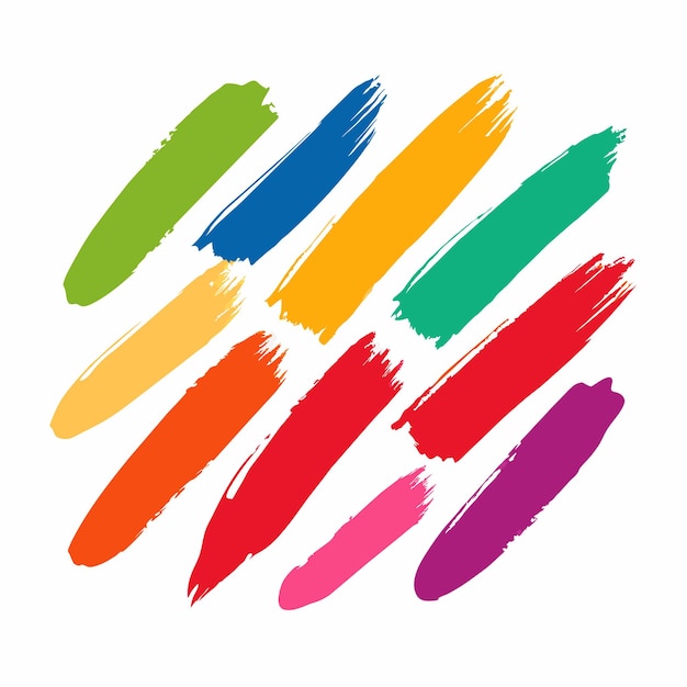 Set di pennellate multicolori Pennellate vettoriali multicolori isolate su sfondo bianco