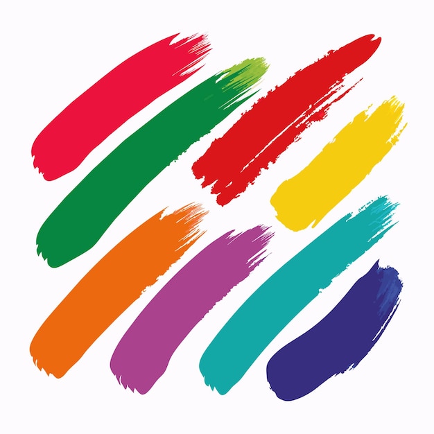 Set di pennellate multicolori Pennellate vettoriali multicolori isolate su sfondo bianco