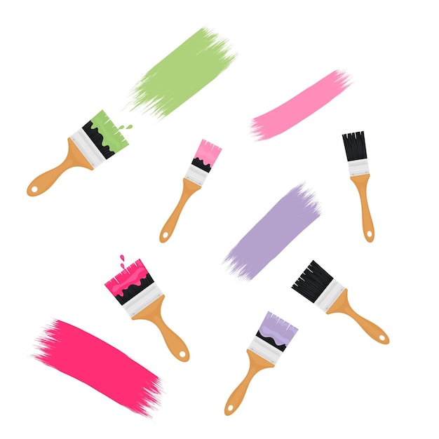 Set di pennelli illustrazione a colori vettoriale piatto Strumento di lavoro Strumento DIY