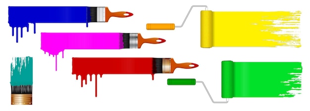 Set di pennelli realistici o barattoli di vernice con effetto pennello realistico in vari colori