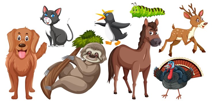 Vettore set di personaggi dei cartoni animati di simpatici animali