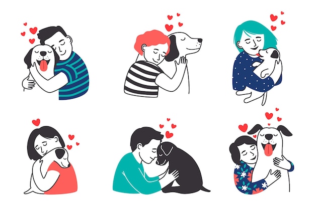 Set di persone e animali domestici.