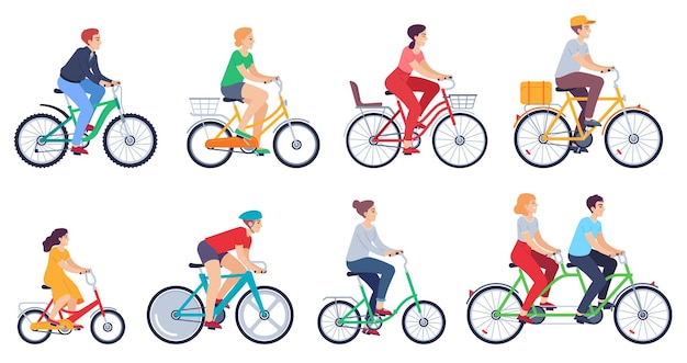 Set di persone in bicicletta