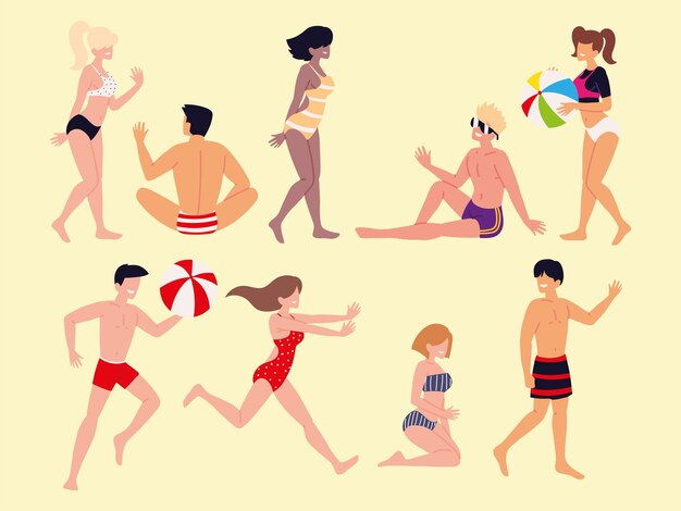 set di persone in costume da bagno