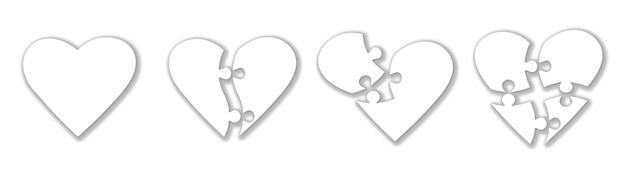 Set di pezzi del puzzle a forma di cuore Puzzle puzzle su sfondo bianco Simbolo del giorno Valentine039s