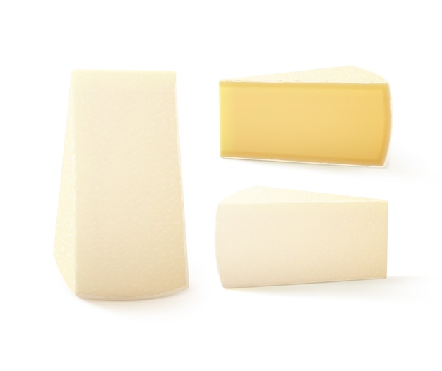 Set di pezzi triangolari di formaggio Bri Close up isolati su sfondo bianco