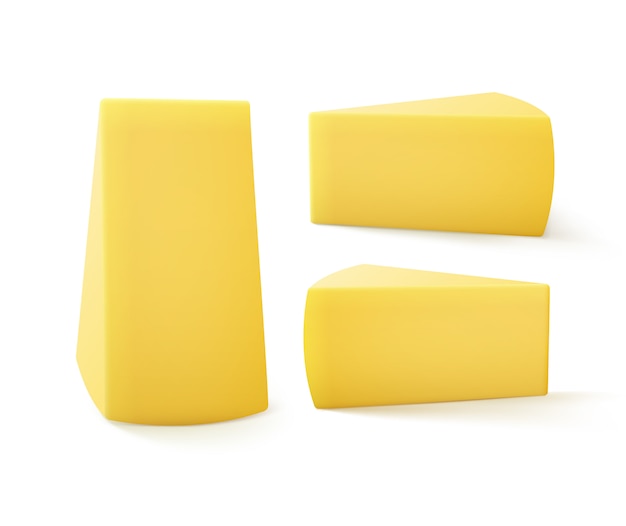 Set di pezzi triangolari di formaggio Close up isolati su sfondo bianco